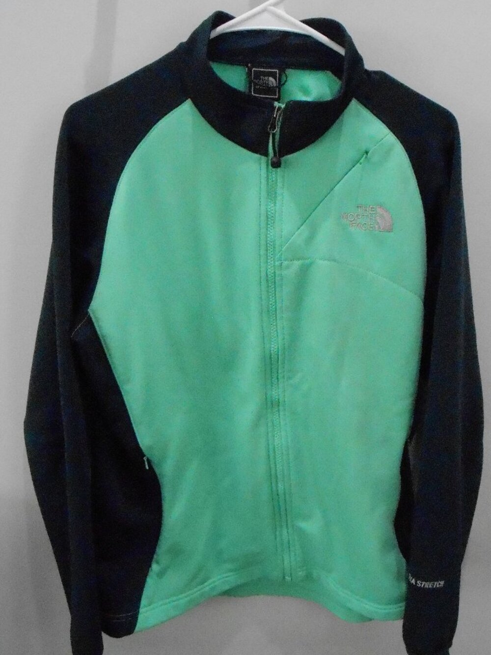 The North Face Women's Green & Navy Blue Full Zip TKA Stretch Jacket Size-Lg